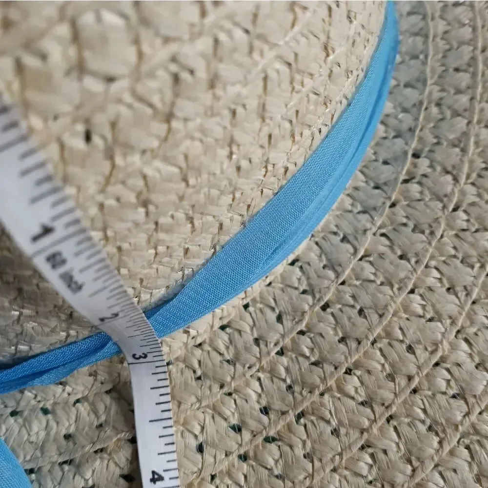 Floppy Wide Brim Summer Sun Beach Hat Natural Color Blue Ribbon Paper